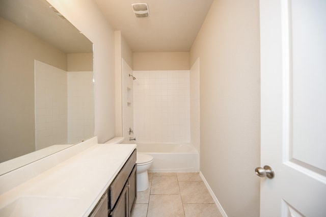 full bathroom with  shower combination, toilet, tile patterned flooring, and vanity