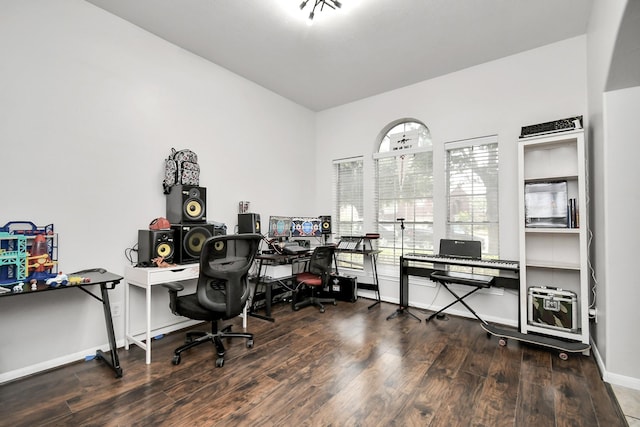 office area featuring dark wood-type flooring