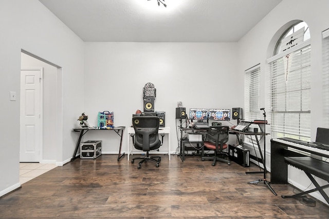 office area with dark hardwood / wood-style flooring