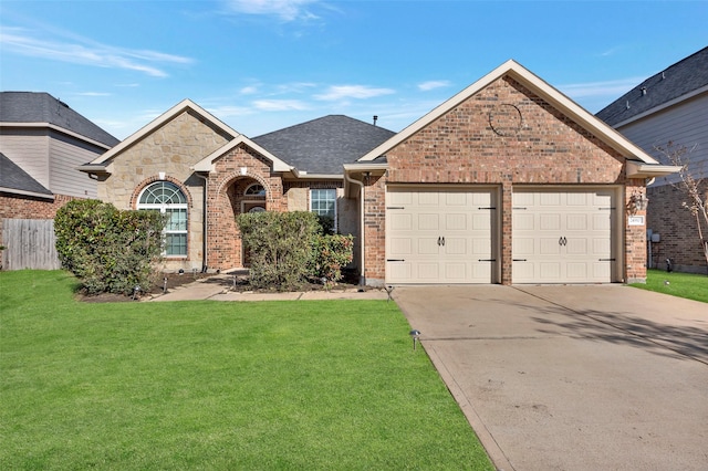 view of front facade with a garage and a front lawn