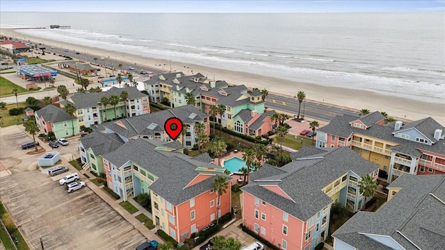 aerial view featuring a beach view and a water view