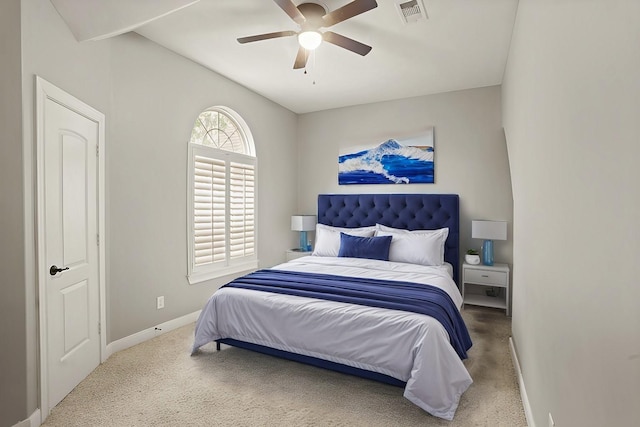 bedroom featuring ceiling fan and carpet floors