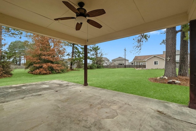 view of patio featuring ceiling fan