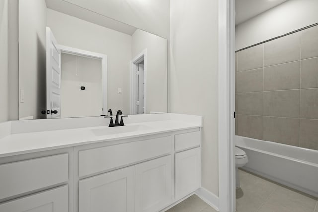 10807 Lighthouse Peak Trce, Richmond, TX 77406 - bathroom with vanity, toilet, tile patterned floors, and washtub / shower combination