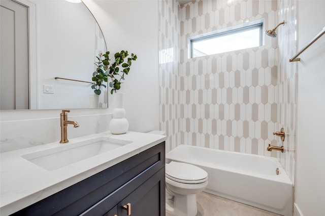 2231 Colquitt St, Houston, TX 77098 - bathroom featuring toilet, vanity, bathing tub / shower combination, and tile patterned flooring