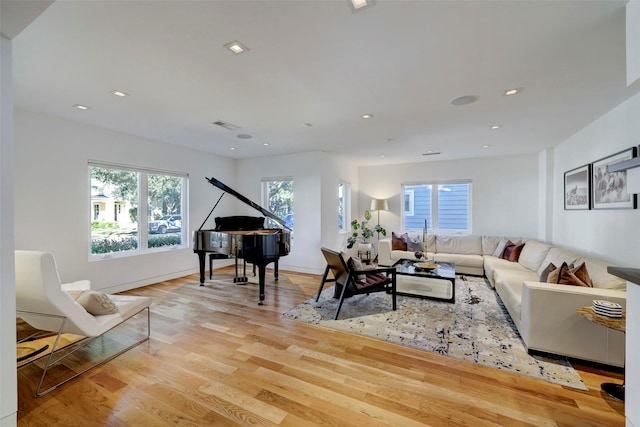 living room with light wood-type flooring