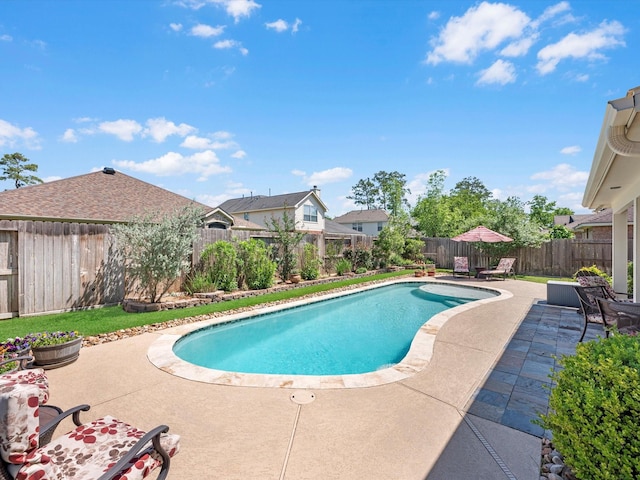 view of swimming pool featuring a patio