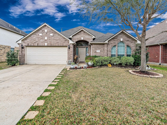 view of front of house with a garage and a front yard