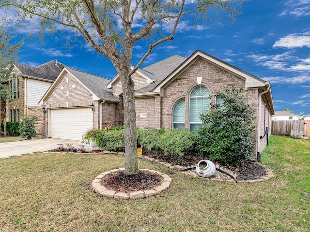 view of front of property with a garage and a front yard