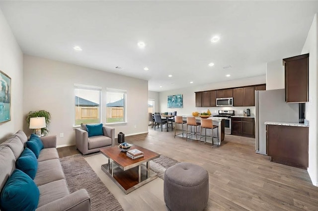 living room with light hardwood / wood-style floors