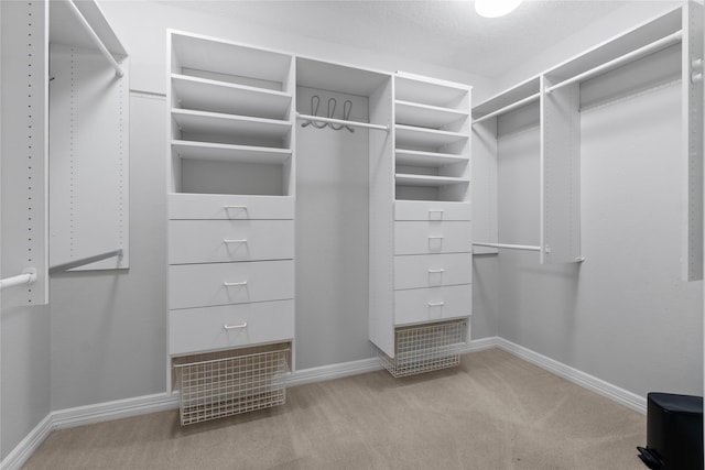 walk in closet with carpet floors