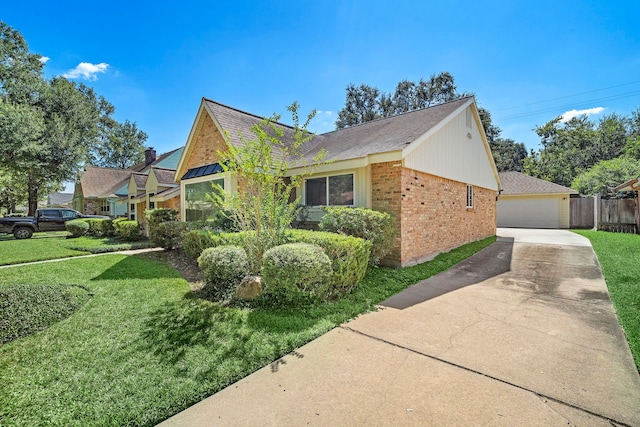 view of home's exterior with a lawn and a garage