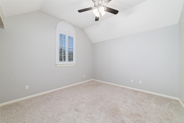 bonus room featuring ceiling fan, carpet floors, and lofted ceiling