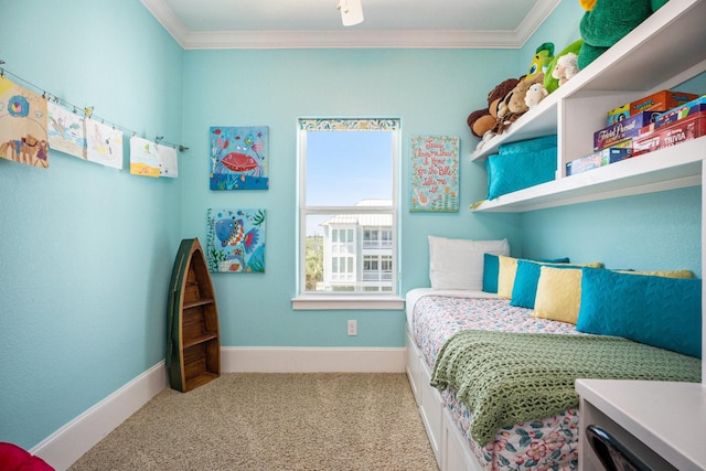 bedroom featuring crown molding and carpet floors