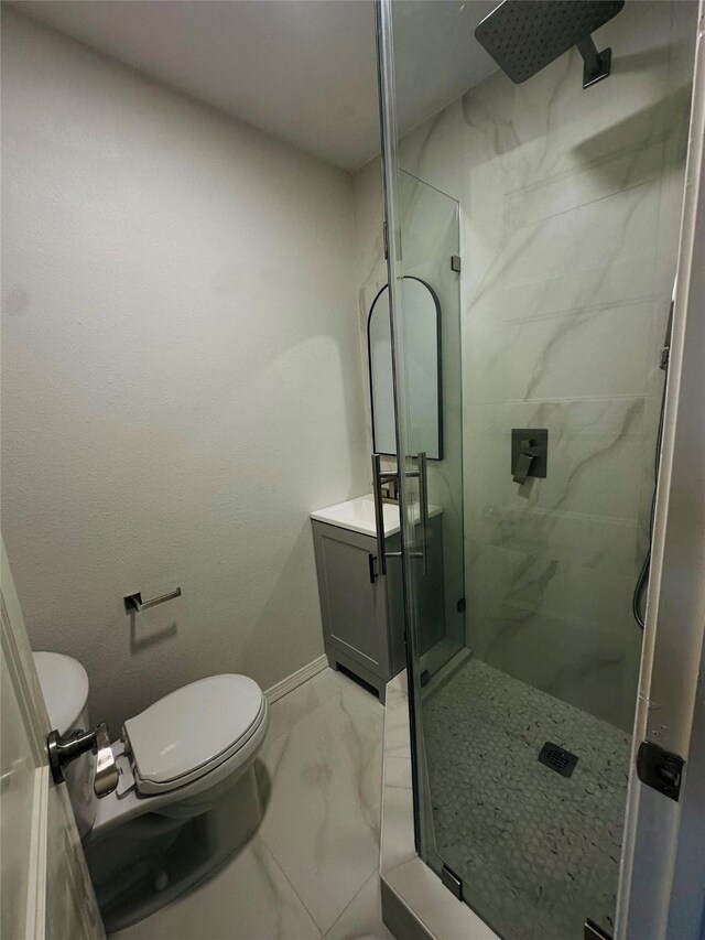 bathroom with vanity, toilet, and walk in shower