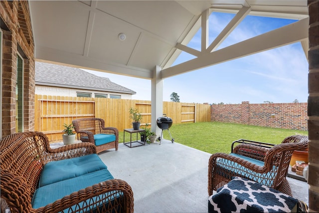 view of patio featuring area for grilling and an outdoor hangout area