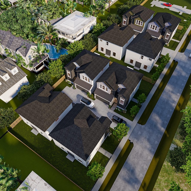 birds eye view of property with a residential view