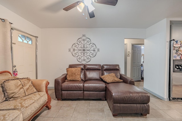 living room with ceiling fan