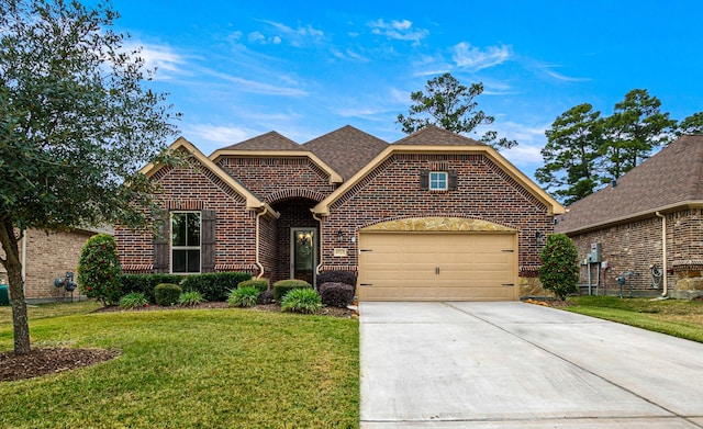 front of property featuring a front yard and a garage