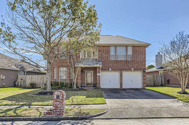 view of front of property featuring a garage and a front yard