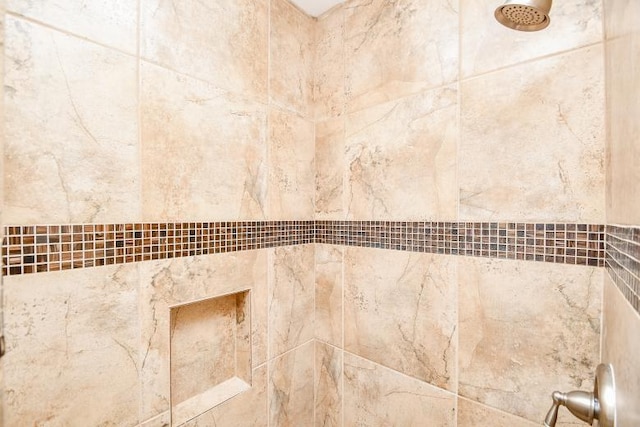 interior details featuring a tile shower