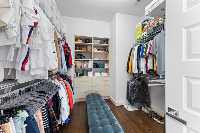 spacious closet featuring dark hardwood / wood-style flooring