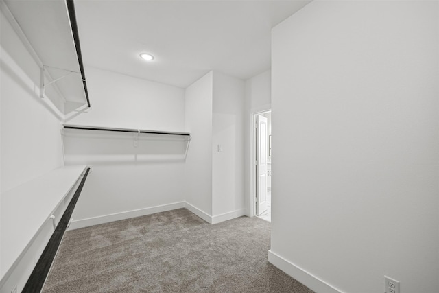 spacious closet featuring light carpet