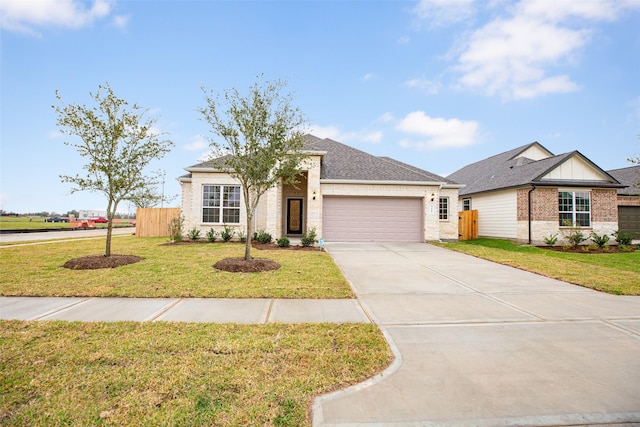 view of front of home with a garage and a front yard