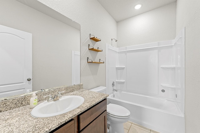 full bathroom featuring vanity, toilet, shower / bath combination, and tile patterned flooring