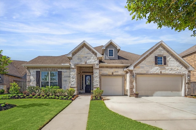 view of front facade featuring a garage and a front lawn