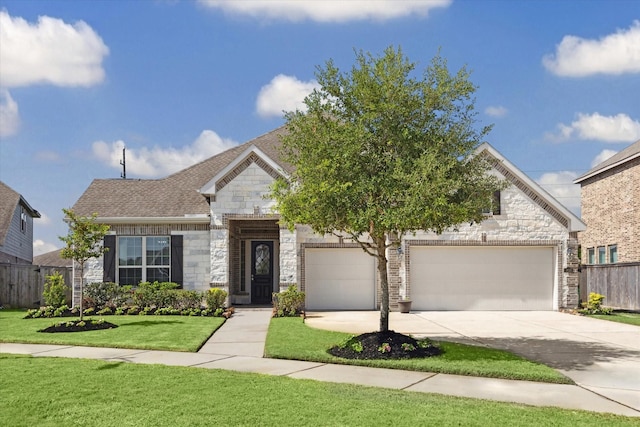 view of front of property featuring a garage and a front yard