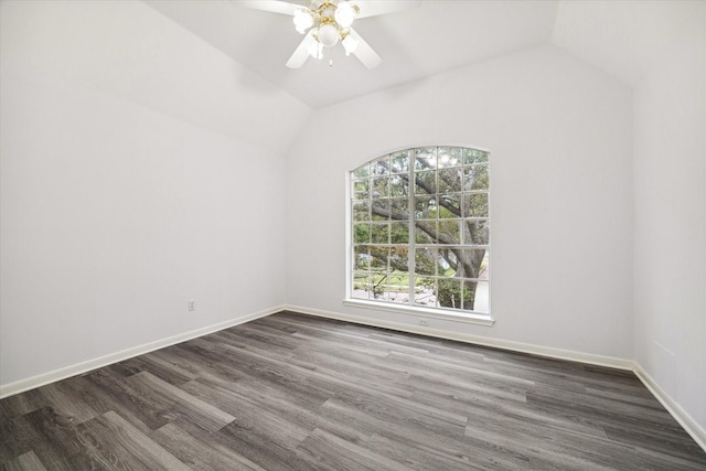 spare room with plenty of natural light, lofted ceiling, and ceiling fan