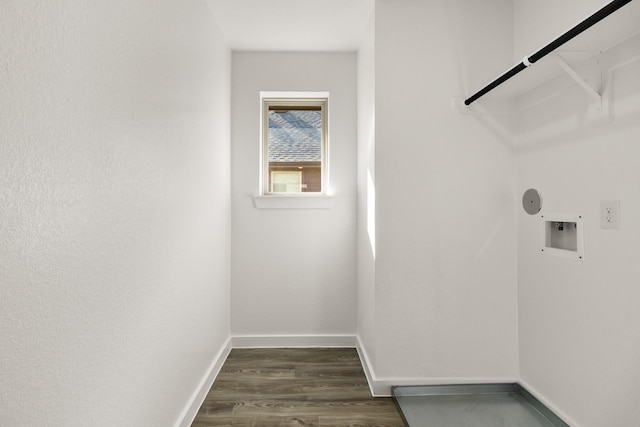 washroom with dark wood-type flooring and washer hookup