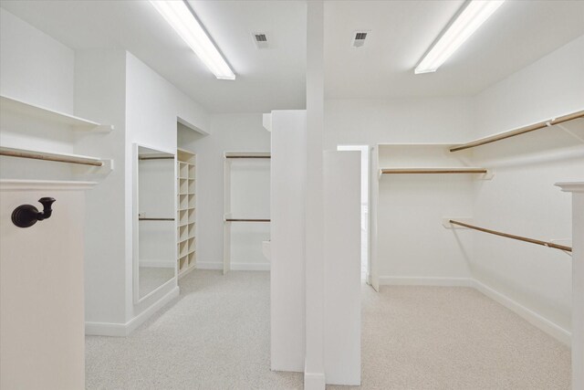 walk in closet with light colored carpet