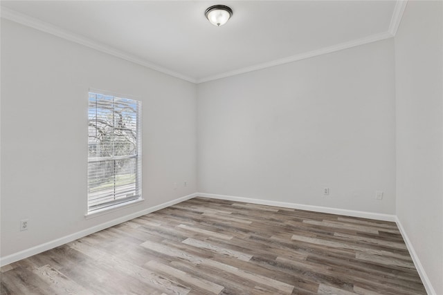 spare room with crown molding and hardwood / wood-style floors