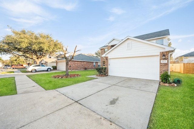 view of side of property with a garage and a lawn