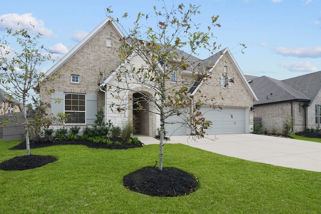 view of front of house featuring a garage and a front lawn