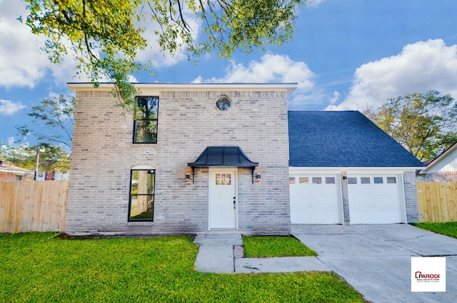 view of front property with a garage and a front yard