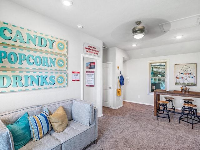 interior space featuring attic access, recessed lighting, and baseboards