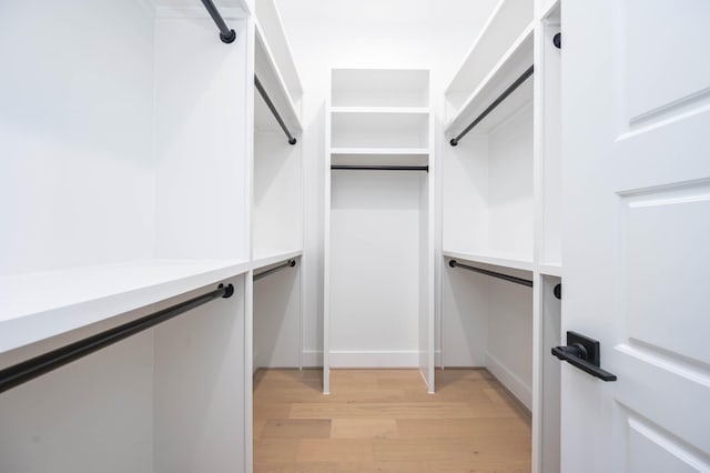 walk in closet with light wood-type flooring