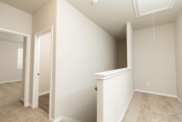 hallway featuring light carpet