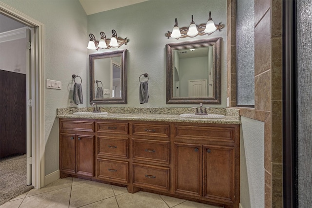 bathroom with vanity and tile patterned floors