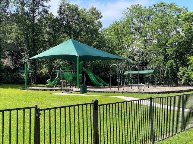 view of jungle gym with a yard