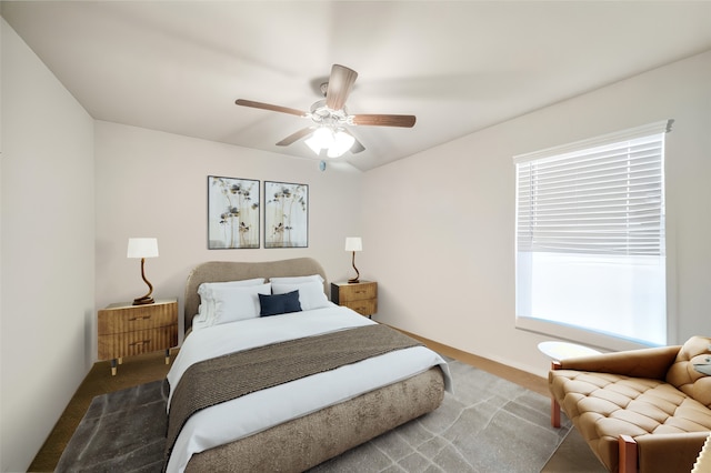 bedroom with carpet floors and ceiling fan