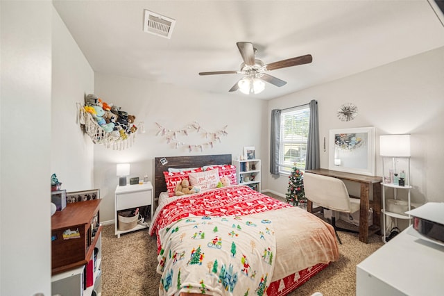 bedroom featuring carpet floors and ceiling fan