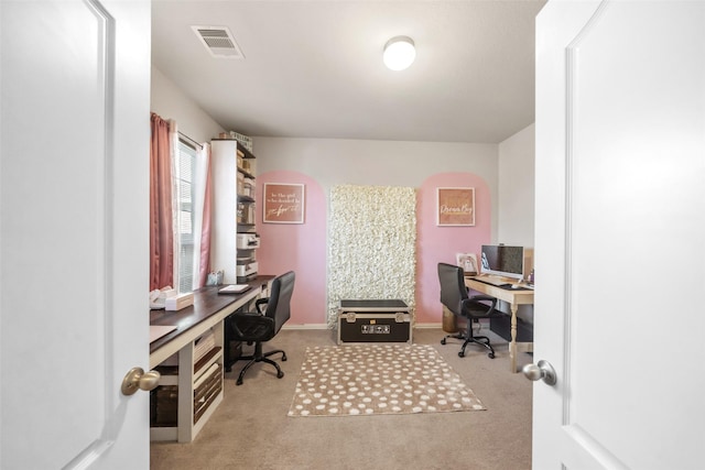 view of carpeted home office