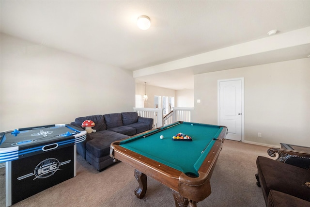 recreation room featuring carpet and billiards