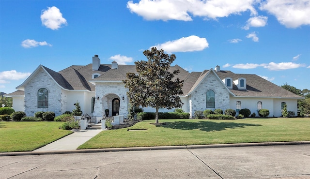 french provincial home with a front yard