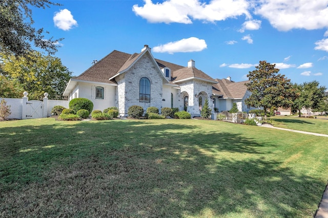 french country style house featuring a front yard