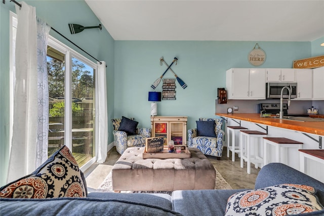 living room with sink